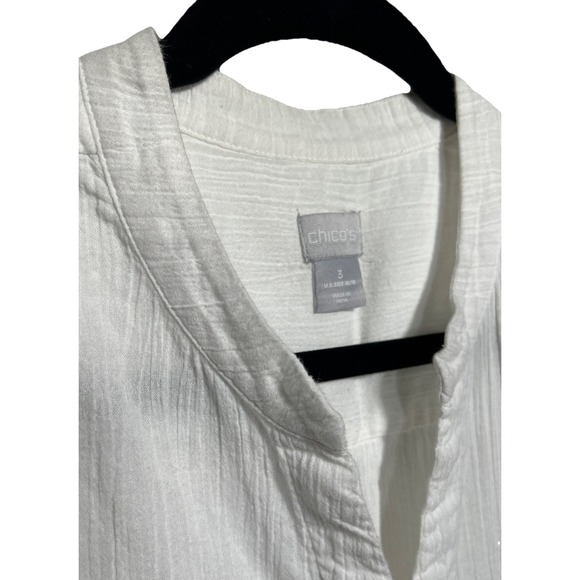 Chico's Cotton Gauze Top White Faux Wood Buttons Relaxed Fit Size 3 Beach Boho - Picture 4 of 13